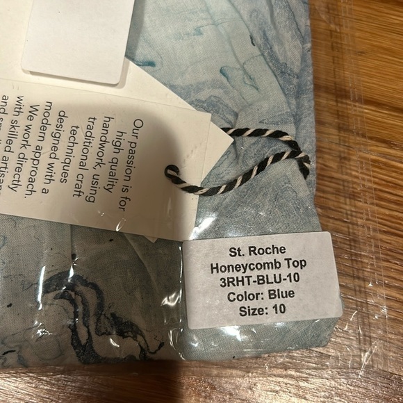 St Roche Honeycomb Top Boho Blue marvel shirt women’s size 10 new w tags - Picture 7 of 7